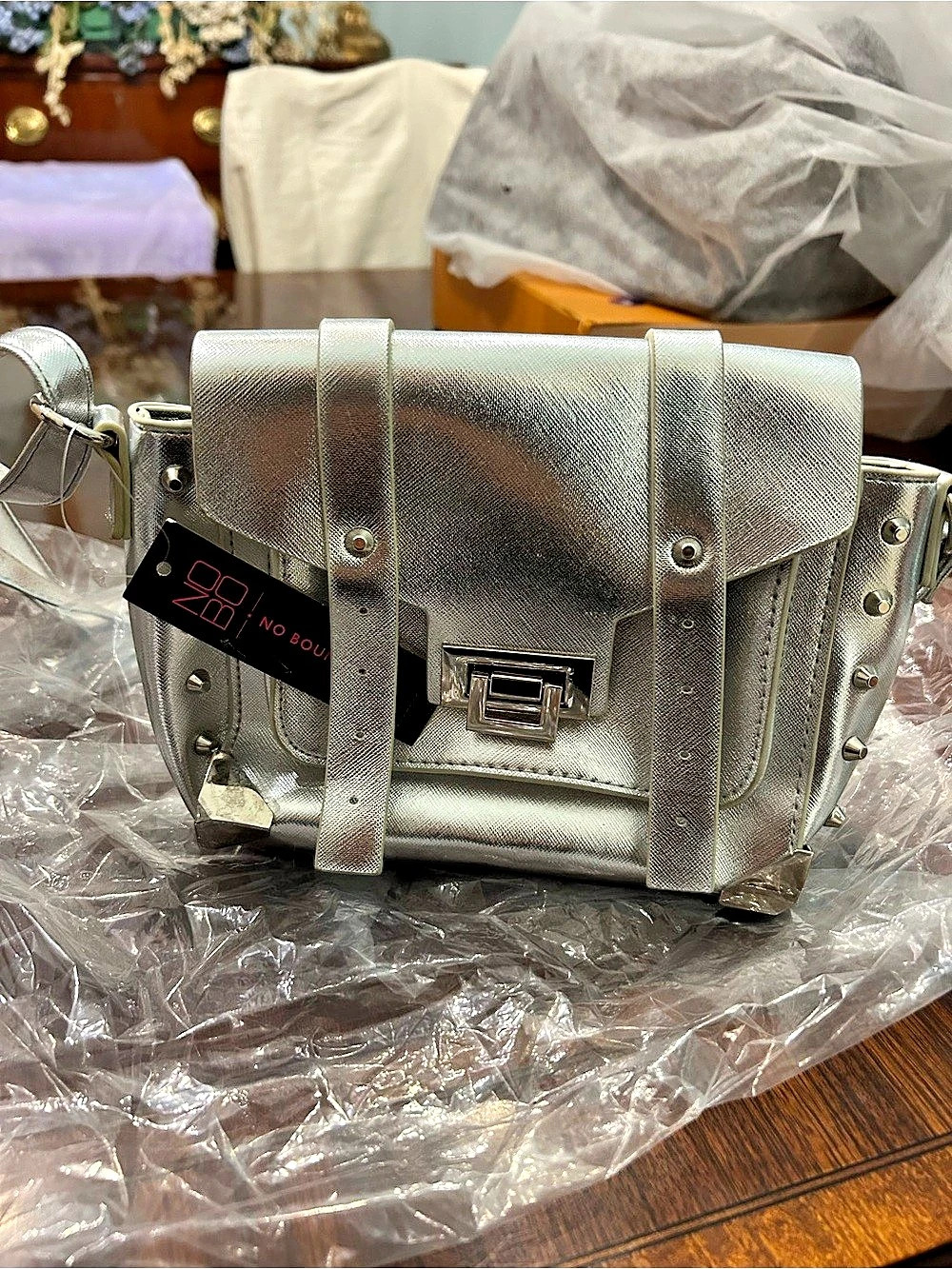 No Boundaries Silver Studded Shoulder Bag